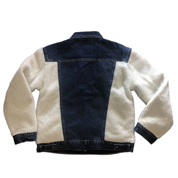 Levi’s EX-BOYFRIEND Pieced Sherpa Trucker Jacket "all goes wool" XL NWT Denim - Picture 4 of 5